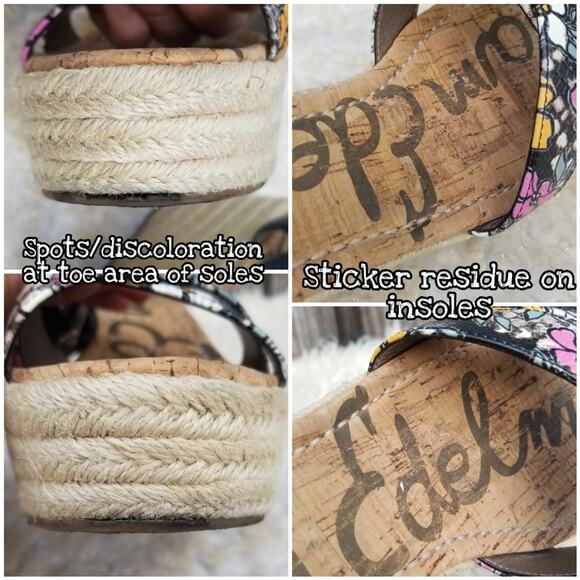 Platform Wedge Espadrille Sandals Sam Edelman Destin Size 10 Black Leather Strap - Picture 8 of 14